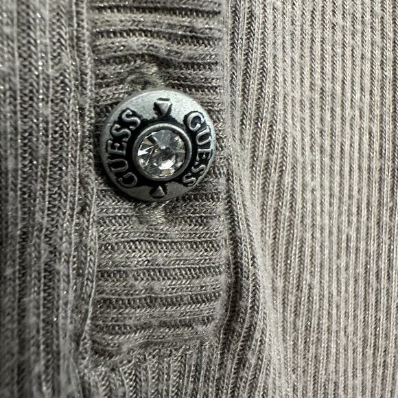 Guess Ribbed Henley Top Womens S Brown Metallic Shimmer V Neck Y2K Mean Girls - Picture 8 of 11